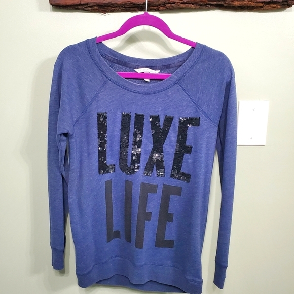 Victoria's Secret Y2K VTG LUXE LIFE Bling Scoop Neck Tunic Sweatshirt- SZ Small - Picture 9 of 10